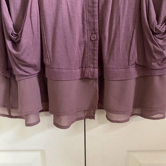 LOGO by Lori Goldstein Women's Mauve Ruffle Sheer Hem Pockets Cardigan Size XS - Picture 5 of 7